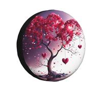 Housse de pneu de secours romantique, cœurs, feuilles, arbre - Résistante aux intempéries - Protection solaire - Ajustement universel - Pour camping-car, camion, camping-car, remorques de voyage