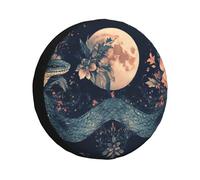 Housse de pneu de secours The Moon And The Big Green Snake - Étanche et anti-poussière - Ajustement universel pour remorque, camping-car, SUV, camion, camping-car - 35,6 cm