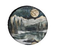Housse De Pneu Paysage De Montagne Serein Au Clair De Lune, Aquarelle Housse De Roue De Secours Durable Couverture De Pneu Voiture Protections De Pneus De Roue pour Camping-Car SUV 15 inch