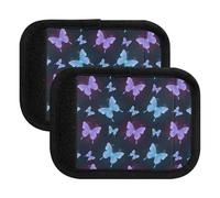 Housse de poignée de bagage colorée violette bleue avec papillons noirs pour valise, shopping, Papillons colorés violets bleus noirs, one sizex2