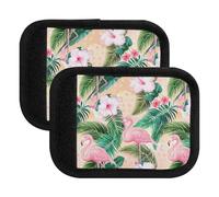 Housse de poignée de bagage en néoprène pour valise, garde les mains au sec et réduit les flamants roses tropicaux, Feuilles de palmier flamant rose tropical, one sizex4