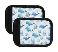Housse de poignée de bagage en polyester souple avec porte-nom et boucle Motif baleines Bleu/blanc, Baleines mignonnes bleues et blanches, one sizex2