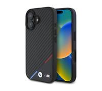 CG Mobile BMW BMHMP16M23PUDTK Coque de Protection Rigide pour iPhone 16 Plus 6,7" Noir Carbone Ligne Tricolore