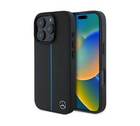 Housse de portable Mercedes MEHMP16L23RURBK MB Blue Line Cuir Noir pour Magsafe - iPhone 16 Pro