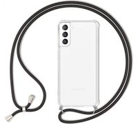 Housse de portable NALIA avec chaîne pour Samsung Galaxy S21 FE, Housse de protection transparente & cordon de portable à porter autour du cou, Robuste Non-jaunissant Clair Noir