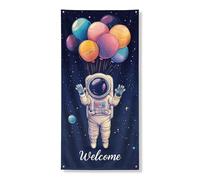 Housse de porte astronaute décorée avec des ballons colorés, thème galaxie fantaisie, parfaite pour les fêtes toute l'année, 91,4 x 183 cm