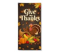 Housse de porte avec citation de dinde de Thanksgiving Harvest 91,4 x 182,9 | Corne d'abondance, bannière de porche, feuilles d'érable d'automne, fond de grain de bois rustique, accueillant les vœux