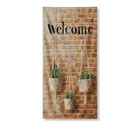 Housse de porte de bienvenue à suspendre, décoration murale en brique rustique avec plantes en pot, décoration intérieure ou extérieure de printemps 91,4 x 183 cm