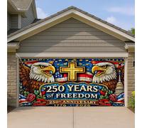 Housse de porte de garage 250 Years of Freedom - Motif aigle patriotique et croix - Décoration d'intérieur et d'extérieur - Thème de célébration d'anniversaire - 397 x 180 cm