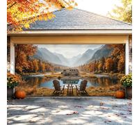 Housse de porte de garage 397 x 180 cm Scène de camping automnale de | Thème de camping panoramique pour camping-car, décorations de porte de garage, paysage de feuillage d'automne