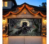 Housse de porte de garage 398,8 x 180,3 cm Citation effrayante sorcière | Fond de forêt effrayant, bannière de porte de garage, graphique à la main tendue, atmosphère gothique
