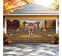 Housse de porte de garage 398,8 x 180,3 cm Scène de ferme du comté | Thème grange rustique, décorations de porte de garage, feuillage d'automne, scène de vie à la ferme, décoration saisonnière
