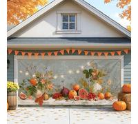 Housse de porte de garage à fruits d'automne, décorations vintage pour l'automne, grande décoration extérieure pour fête de Thanksgiving, 390 x 180 cm