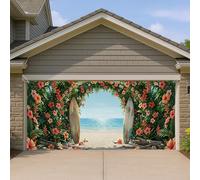 Housse de porte de garage à motif de plage tropicale, planche de surf florale colorée, grandes décorations de porte de garage, décoration de fond de fête intérieure et extérieure, 397 x 180 cm