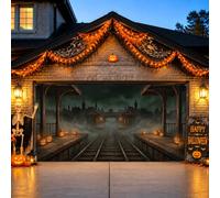 Housse de porte de garage abandonnée Halloween Gare hantée 397 x 180 cm