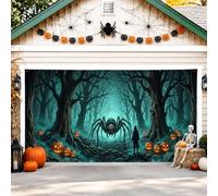 Housse de porte de garage araignée - Citrouilles sombres effrayantes - Halloween - Décoration d'intérieur pour porche, terrasse, cour, fête extérieure - 400 x 180 cm