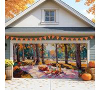 Housse de porte de garage artistique pour pique-nique, grandes décorations d'extérieur impressionnistes, décoration de fond de fête saisonnière d'automne, 397 x 180 cm