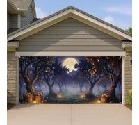 Housse de porte de garage au clair de lune - Motif forêt enchantée rustique pour décoration extérieure d'automne, Halloween et Thanksgiving - 390 x 180 cm