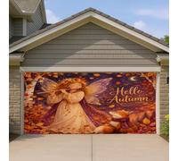 Housse de porte de garage Autumn Fairy - Décorations d'automne violettes et oranges - Décoration saisonnière d'intérieur et d'extérieur - 397 x 180 cm