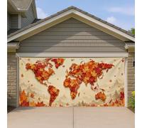 Housse de porte de garage avec carte du monde, nature saisonnière, feuilles d'automne, montagnes, orange, décoration d'intérieur pour jardin, extérieur, fête intérieure, 400 x 180 cm