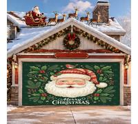 Housse de porte de garage avec citation du Père Noël clin d'œil - 397 x 180 | Expression du Père Noël clignotant, toile de fond de porte de garage, accents botaniques de houx, oiseau d'hiver saisonnier
