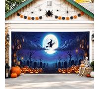 Housse de porte de garage avec citrouilles sombres effrayantes pour Halloween, décoration d'intérieur pour cour, extérieur, fête, toile de fond de 397 x 180 cm
