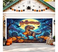 Housse de porte de garage avec dinosaures, citrouilles festives effrayantes et corbeaux pour Halloween, décoration d'intérieur pour jardin, cour, extérieur, intérieur, toile de fond de fête, 400 x 180