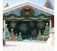 Housse de porte de garage avec feux d'artifice festifs, décoration colorée pour l'hiver, l'extérieur et l'intérieur, décoration de Noël 397 x 180 cm
