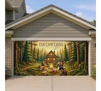 Housse de porte de garage avec feux de camp, forêt rustique avec chiens et amis, thème camping en plein air, décoration saisonnière d'automne, 397 x 180 cm