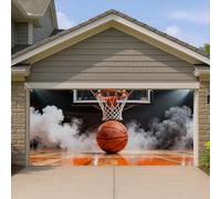 Housse de porte de garage avec motif de ballon orange dynamique et sportif pour décoration intérieure et extérieure, arrière-plan de fête de match pour l'automne et l'hiver, 397 x 180 cm