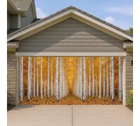 Housse de porte de garage avec motif de bouleau - Feuilles d'automne naturelles - Orange - Décoration d'intérieur pour jardin, terrasse, extérieur et intérieur - Toile de fond de fête - 397 x 180 cm