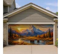 Housse de porte de garage avec motif d'ours grizzly paysage sauvage | Paysage de montagne, drapeau de porte de garage, paysage sauvage, vue sur la rivière, thème extérieur