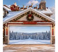 Housse de porte de garage avec motif paysage de forêt enneigée en pin 397 x | Paysage enneigé, drapeau de porte de garage, pays des merveilles d'hiver, pins, transformation saisonnière de la maison