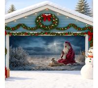 Housse de porte de garage avec motif Père Noël, décoration de vacances au pays des merveilles d'hiver, grande décoration extérieure de Noël pour Noël et Nouvel An, 400 x 180 cm