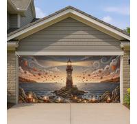Housse de porte de garage avec motif phare, feuilles d'automne réalistes - Orange - Décoration d'intérieur pour porche, terrasse, cour, fête extérieure, 400 x 180 cm