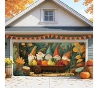 Housse de porte de garage avec nains fantaisie, grandes décorations d'automne rustiques pour Halloween et Thanksgiving, décoration de jardin d'automne 397 x 180 cm