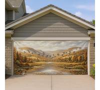 Housse de porte de garage avec oies, montagnes paysagères naturelles, lac, automne, décoration d'intérieur, décoration d'intérieur pour cour, extérieur, toile de fond de fête, 400 x 180 cm