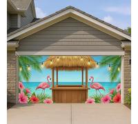Housse de porte de garage avec oiseaux tropicaux tropicaux, décoration de cabane de plage, décoration de fête en plein air, fêtes saisonnières et fêtes de fin d'année, 397 x 180 cm