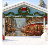 Housse de porte de garage avec scène parisienne d'hiver, décoration vintage de la tour de Paris enneigée, décoration de Noël intérieure et extérieure, 397 x 180 cm