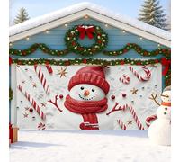 Housse de porte de garage bonhomme de neige, décoration de vacances d'hiver avec canne à sucre d'orge et flocons de neige, décoration de Noël festive pour intérieur et extérieur, 400 x 180 cm