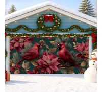 Housse de porte de garage cardinal de Noël, motif floral vintage oiseau rouge, grandes décorations de porte de garage, décoration de fête d'hiver intérieure et extérieure, 397 x 180 cm