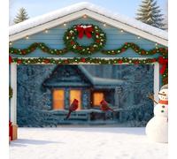 Housse de porte de garage cardinal d'hiver, scène enneigée bleue avec oiseaux rouges, décorations d'extérieur pour Noël, utilisation festive en intérieur et en extérieur, 397 x 180 cm