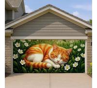 Housse de porte de garage chat endormi, motif floral vif, housse décorative d'extérieur pour toutes les saisons et les vacances, 397 x 180 cm
