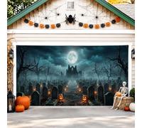 Housse de porte de garage citrouilles avec pierres tombales gothiques effrayantes, maison hantée, Halloween, revêtement mural orange pour fête, décoration d'intérieur pour jardin, extérieur, fête