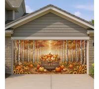 Housse de porte de garage citrouilles rustiques, tournesol, bouleau, orange, décoration d'intérieur pour jardin, terrasse, extérieur, intérieur, toile de fond de fête, 400 x 180 cm