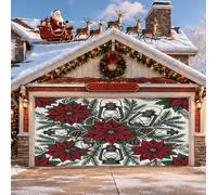 Housse de porte de garage classique sur le thème des vacances Poinsettia et | Lanterne rustique, décorations de porte de garage, feuillage riche en aiguilles de pin, affichage saisonnier en plein air