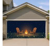 Housse de porte de garage confortable pour porte de garage - Décoration extérieure rustique avec chaises en bois - Décoration d'été nocturne pour la maison et le camping - 397 x 180 cm