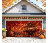 Housse de porte de garage d'automne - Feuilles d'automne vives - Grandes décorations de porte de garage - Décoration d'intérieur et d'extérieur pour Halloween - 397 x 180 cm