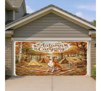 Housse de porte de garage de camping en automne, scène rustique de forêt d'automne avec feu de camp confortable, décoration saisonnière extérieure pour Thanksgiving et festival des récoltes, 397 x 180