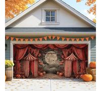 Housse de porte de garage de cirque d'Halloween, tente rouge vintage, grandes décorations de porte de garage, décoration effrayante d'intérieur et d'extérieur pour fête d'automne, 397 x 180 cm